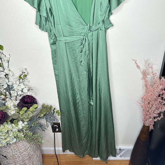 MODCLOTH x HUTCH Satin Wrap Dress Basil Green Sz 1X {OO30} - Picture 3 of 7